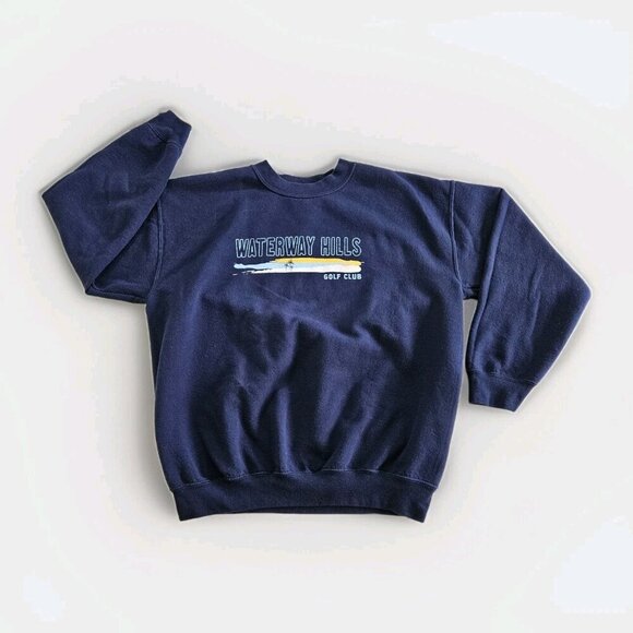 MV Sport Sweatshirt Mens L Navy Crewneck Waterway Hills Golf Course LS VTG FLAW - Picture 8 of 15